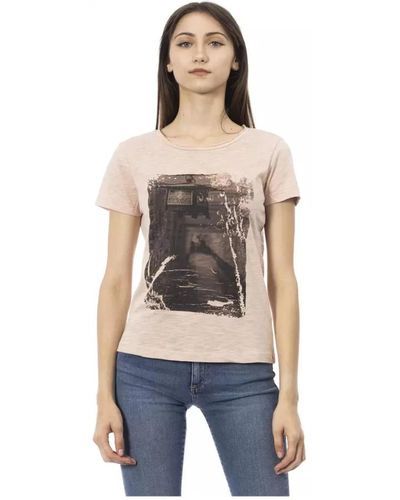 Trussardi Rosa baumwoll t-shirt mit frontdruck - Schwarz