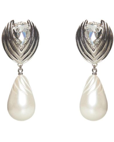 Alessandra Rich Kristall ohrringe mit perlenanhänger - Weiß