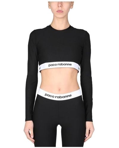 Rabanne Crop top with logo band - Negro