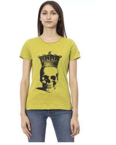 Trussardi Camiseta de algodón verde con estampado frontal para mujeres - Amarillo