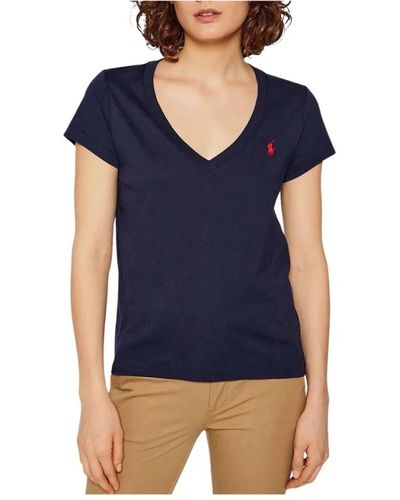 Ralph Lauren Elegante camiseta de algodón con cuello en v - Azul