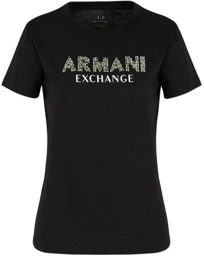 Armani Exchange Camiseta negra con estampado de logo en algodón orgánico - Negro