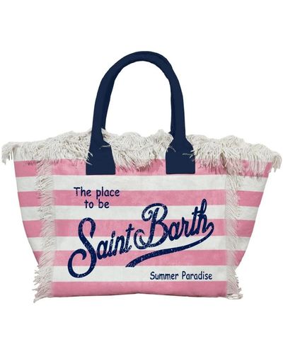 Saint Barth Borsa a righe in tela vanity lig - Blu
