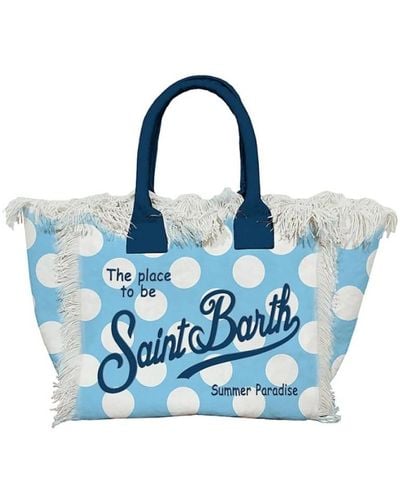 Mc2 Saint Barth Canvas vanity tasche mit fransen und polka dots - Blau