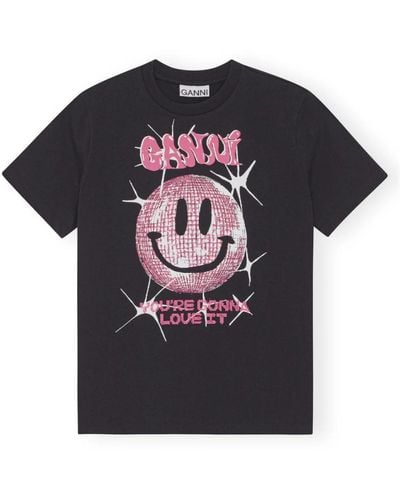 Ganni Smiley grafik-print t-shirt - Schwarz