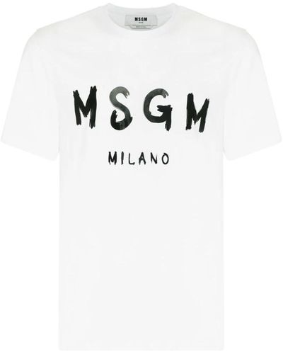 MSGM T-shirt nera e bianca con stampa logo - Bianco