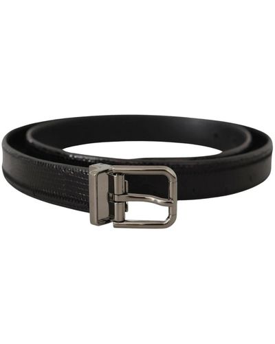 Dolce & Gabbana Cintura in pelle di struzzo nero esotico con logo e fibbia metallica
