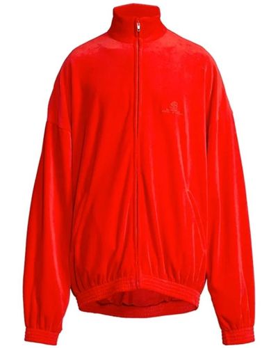 Balenciaga Sweatshirt mit reißverschluss und samteffekt - Rot