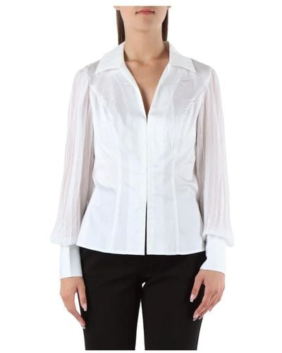 Guess Camicia in cotone stretch con maniche plissè - Bianco