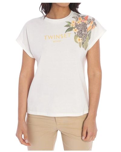 Twin Set Bedrucktes logo t-shirt - Weiß