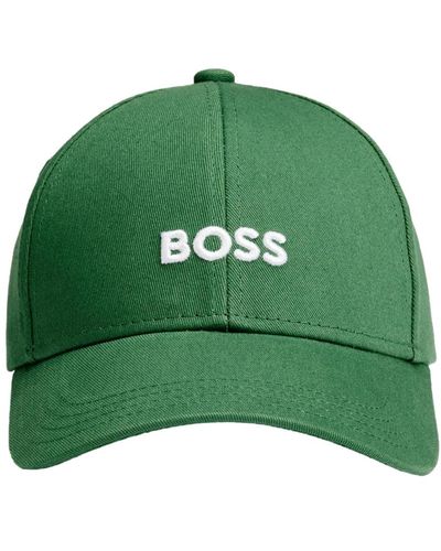 BOSS Grüne twill-baumwollkappe mit besticktem logo
