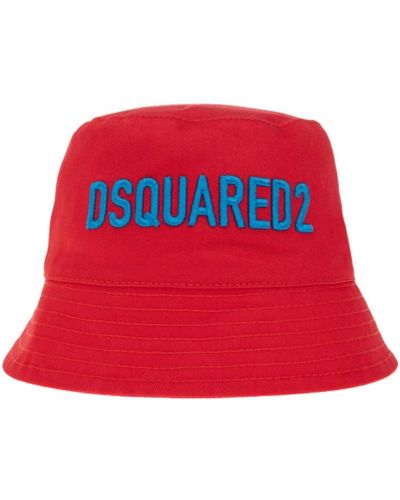 DSquared² Cappello da pescatore rosso con logo turchese