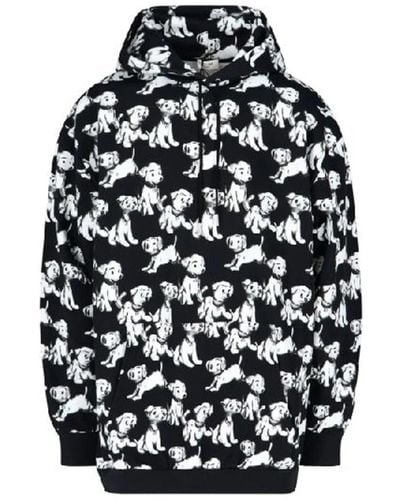 Celine Hooded Printed Dogs Sweatshirt - Black