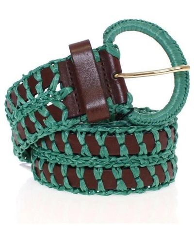 Dolce & Gabbana Green Velvet Leather Gold Metal Logo Belt