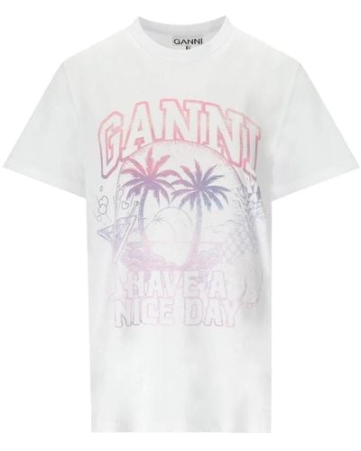 Ganni Weiße cocktail-logo-print-t-shirt