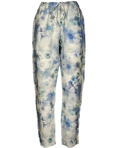 Deha Pantaloni in lino fiori blu