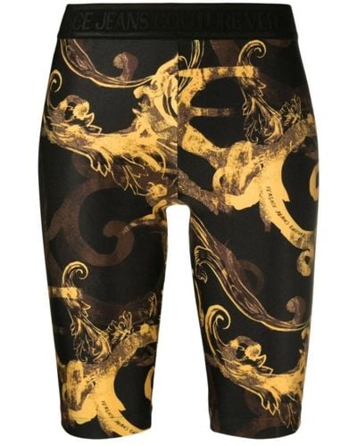 Versace Shorts barrocos watercolor negros - Amarillo