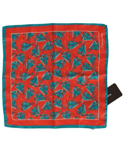 Dolce & Gabbana Orange Boat Print Silk Square Handkerchief Scarf - Red
