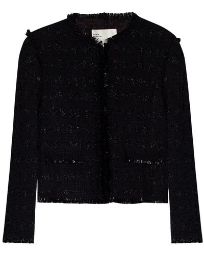Tory Burch Chaqueta de lana con detalles de flecos - Negro