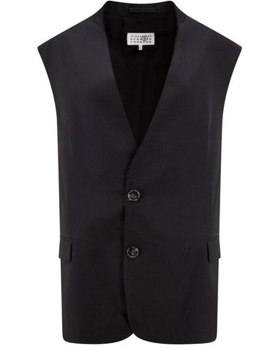 MM6 by Maison Martin Margiela Schwarzer oversize-blazer v-ausschnitt hergestellt in italien