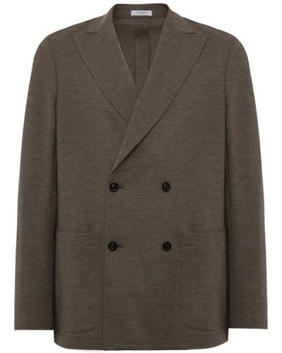 Boglioli Dark grey 100% virgin wool double-breasted jersey jacket - Marrone
