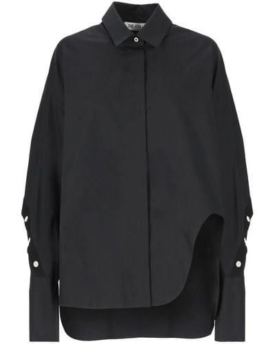 The Attico Camisa negra de algodón con cuello y detalles de botones - Negro