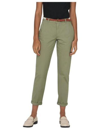 ONLY Pantaloni chino in cotone con cintura bianca - Verde