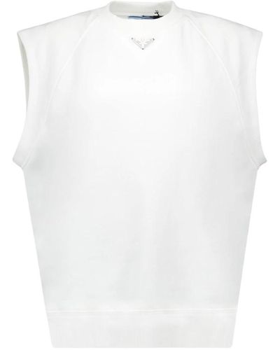 Prada T-shirt mit dreieckigem logo ärmellos oversized - Weiß