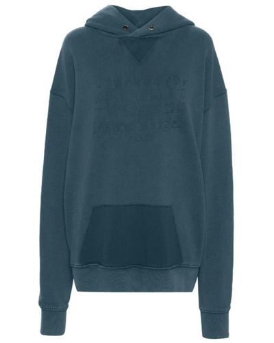 Maison Margiela Zahlen bestickter baumwoll hoodie - Blau