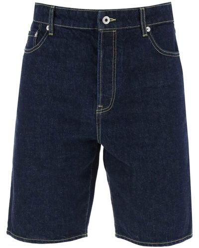 KENZO Shorts in denim lavato scuro con cuciture a contrasto - Blu