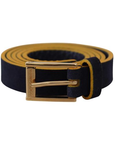 Dolce & Gabbana Cintura blu in camoscio con logo oro - Nero