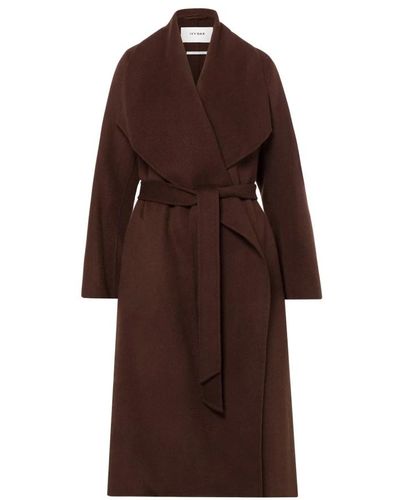 IVY & OAK Abrigo minimalista de lana con gran cuello reverso - Marrón