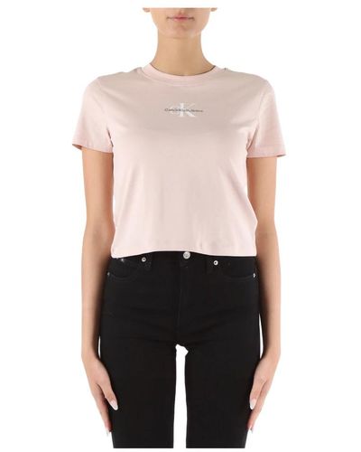 Calvin Klein Baumwoll logo besticktes t-shirt - Pink