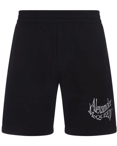 Alexander McQueen Schwarze loopback fleece shorts verzerrtes logo