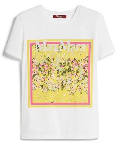 Max Mara Weiße baumwoll-t-shirt mit gelbem schaldruck