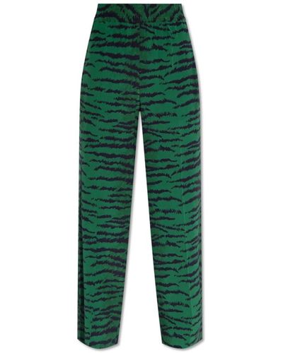 Victoria Beckham Pantalones de seda con motivo animal - Verde