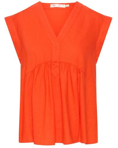 Inwear Blusa femenina con escote en v tomate cereza - Naranja