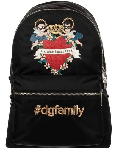 Dolce & Gabbana Vulcano Backpack In Nylon With Designers' Patches - Black
