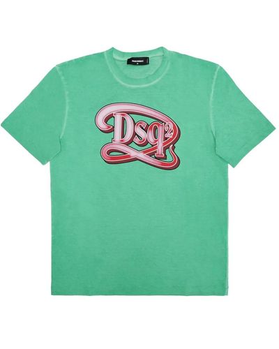 DSquared² Grünes t-shirt mit druck und rundhalsausschnitt