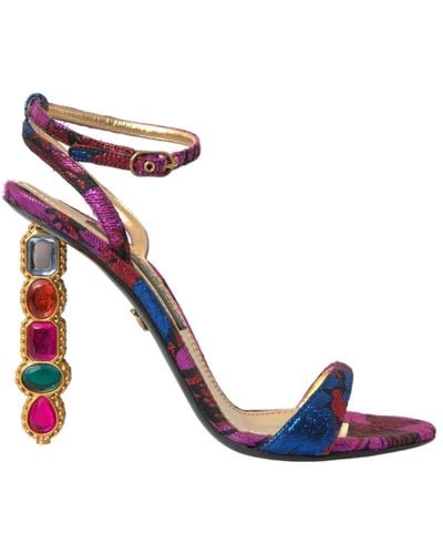 Dolce & Gabbana Kristallverzierte jacquard-sandalen - Blau