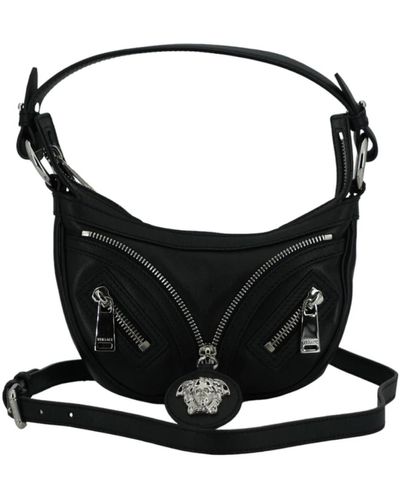 Versace Schwarze mini hobo schultertasche aus kalbsleder