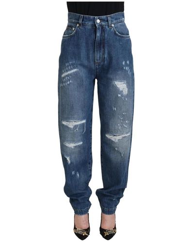 Dolce & Gabbana Jeans in denim di cotone blu lavato e strappato