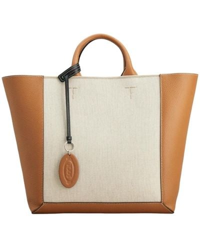 Tod's Double up shopping bag in pelle e tela - Metallizzato