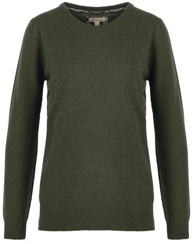 Barbour Grüner crewneck sweater mit tartan ellenbogen patches