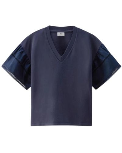Woolrich T-shirt donna con maniche a palloncino - Blu