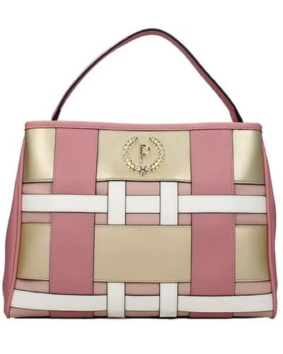 Pollini Geometrische mehrfarbige handtasche mit goldenem metalllogo - Pink