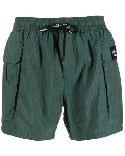 Balmain Logo-patch Drawstring Swim Shorts - Green