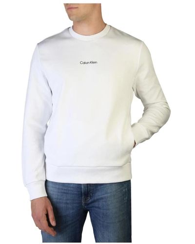 Calvin Klein Sweatshirt mit langen ärmeln in einfarbiger farbe - Weiß