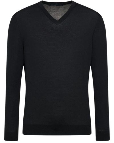 Kiton Luxuriöser schwarzer woll-v-ausschnitt-pullover