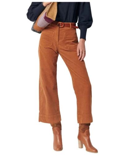 Sessun Pantaloni crop e a gamba larga in velluto di cotone - Arancione